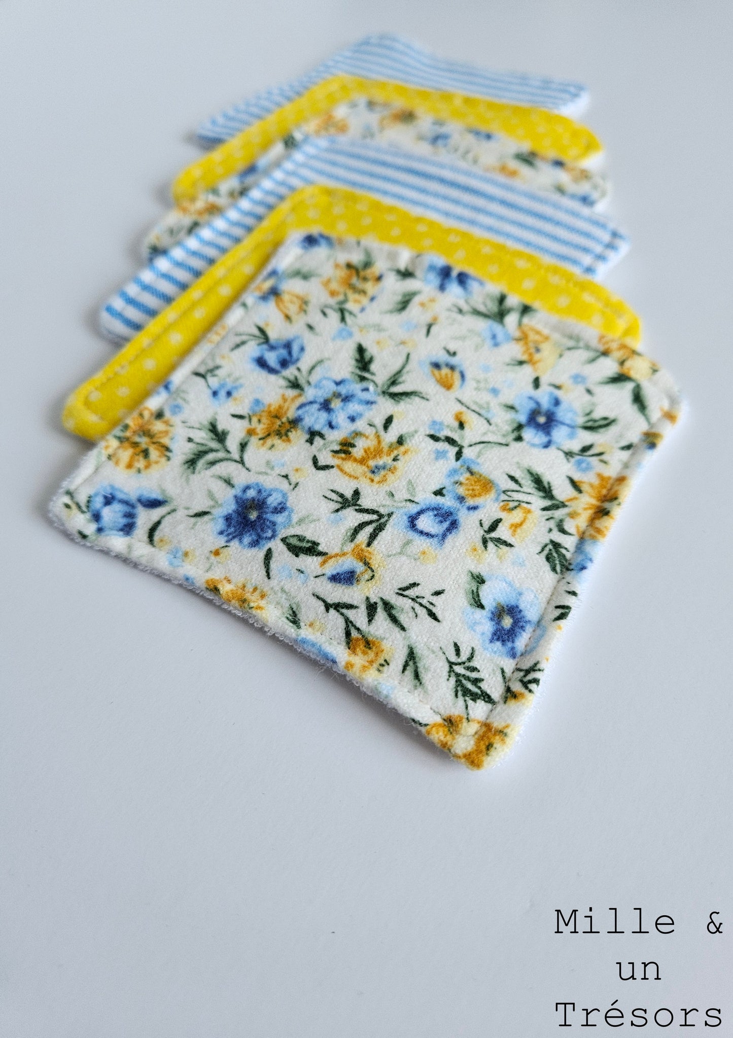 Lingettes démaquillantes lavables - Fleurs bleues