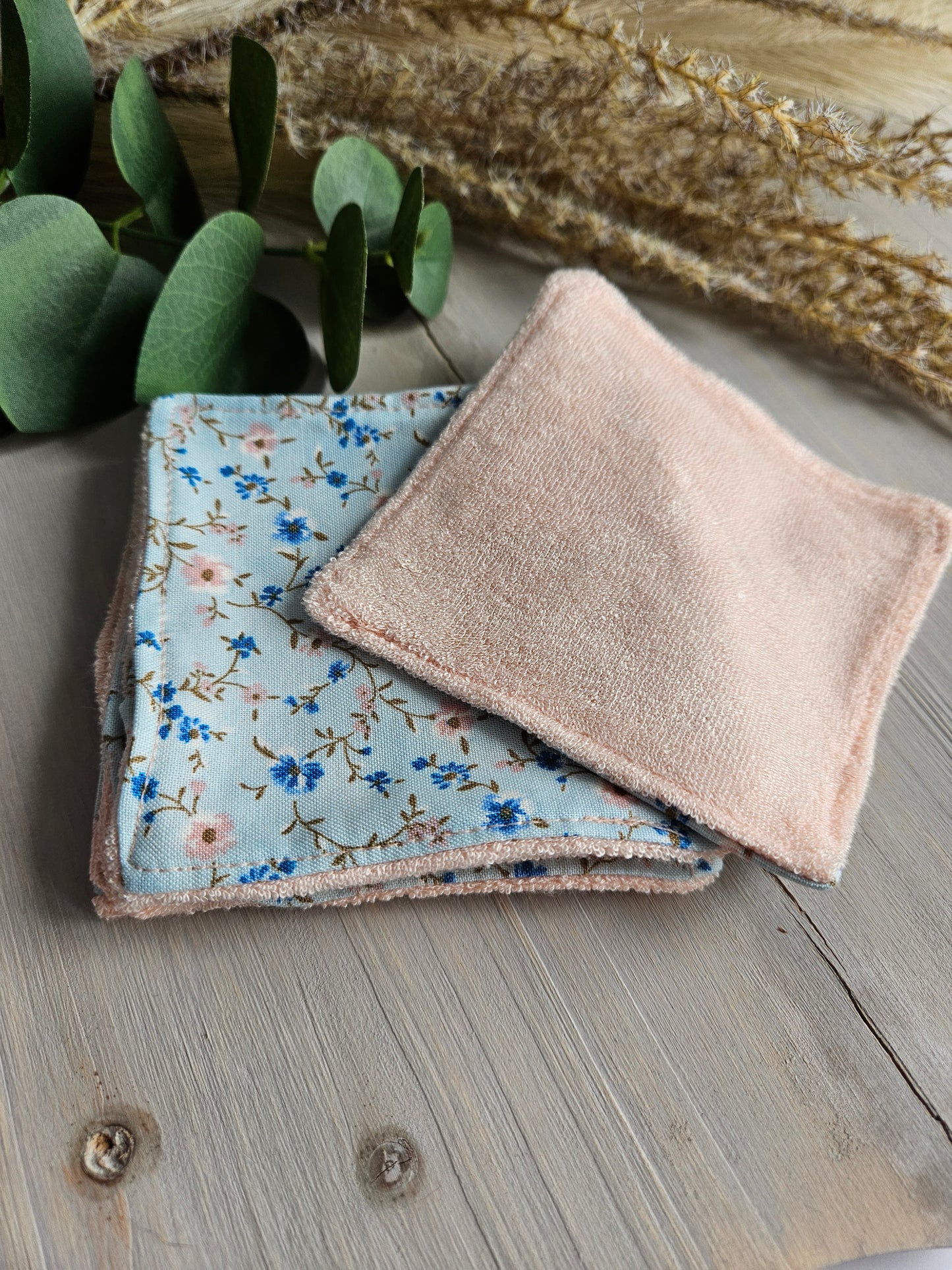 Lingettes démaquillantes lavables - Fleurs bleues