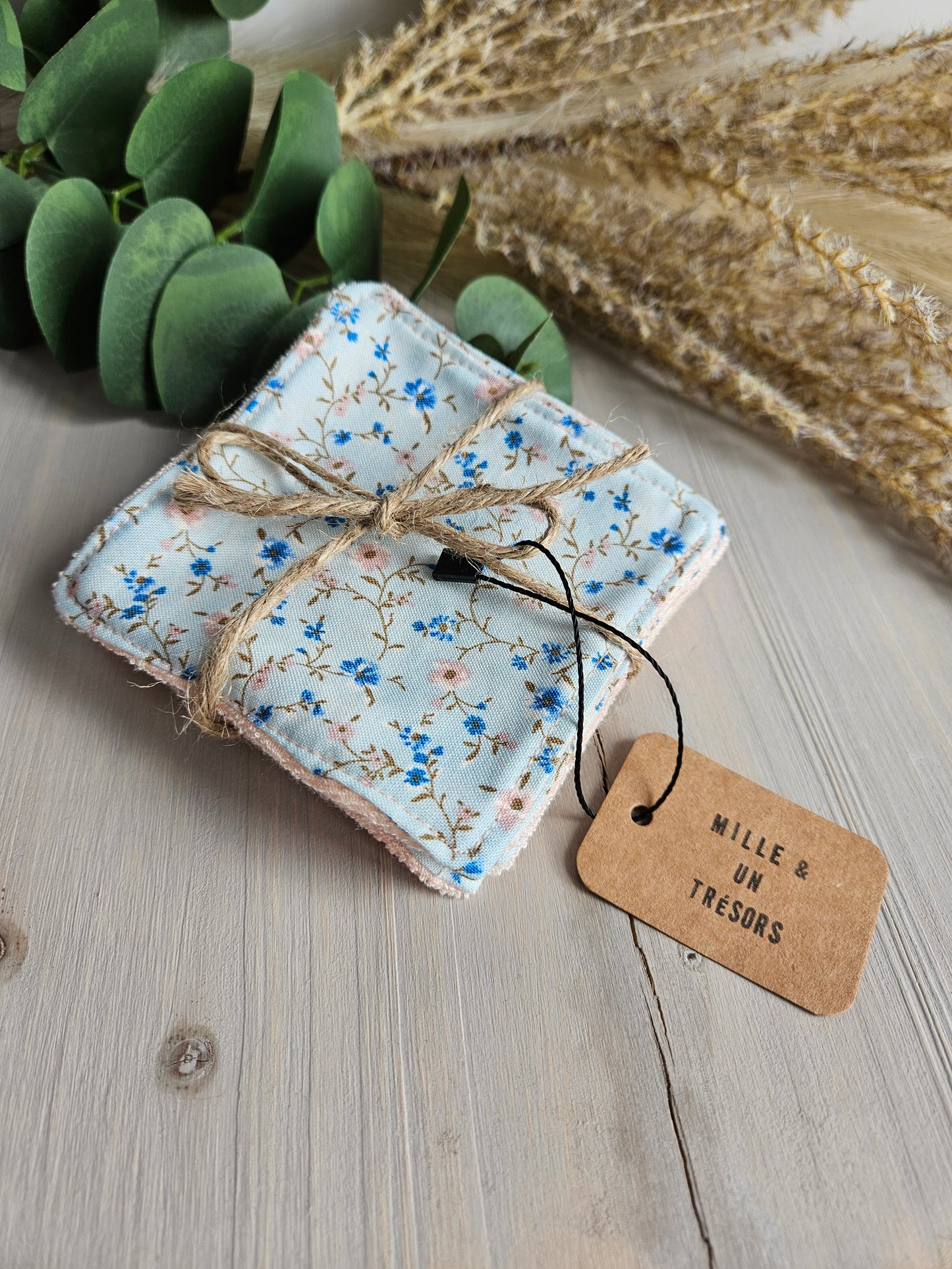 Lingettes démaquillantes lavables - Fleurs bleues