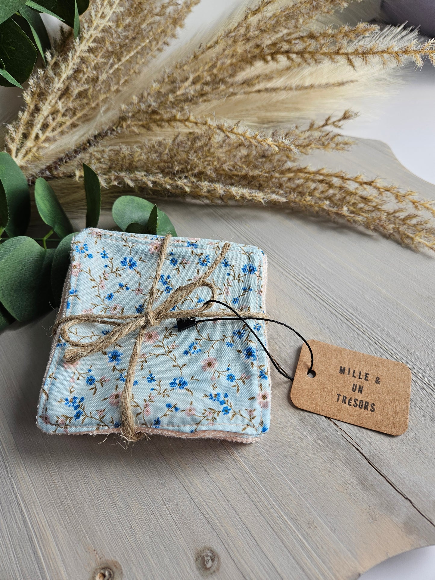 Lingettes démaquillantes lavables - Fleurs bleues